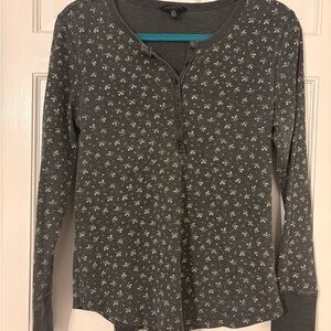 Lucky Brand Charcoal Floral Long Sleeve Henley Top